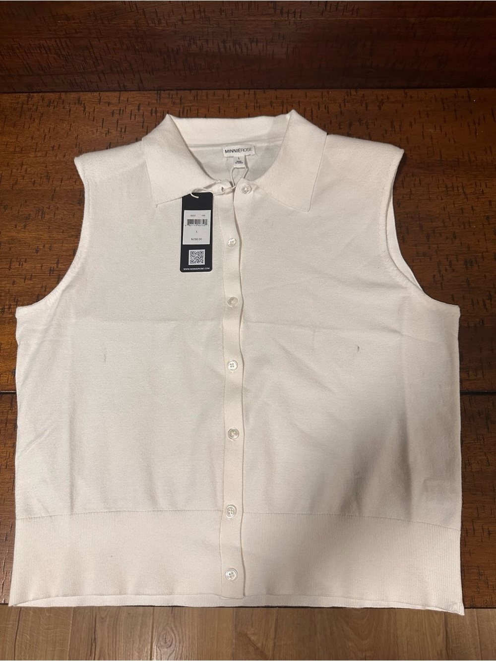 Minnie Rose Cream Button-Front Polo Knit Top - Picture 8 of 9